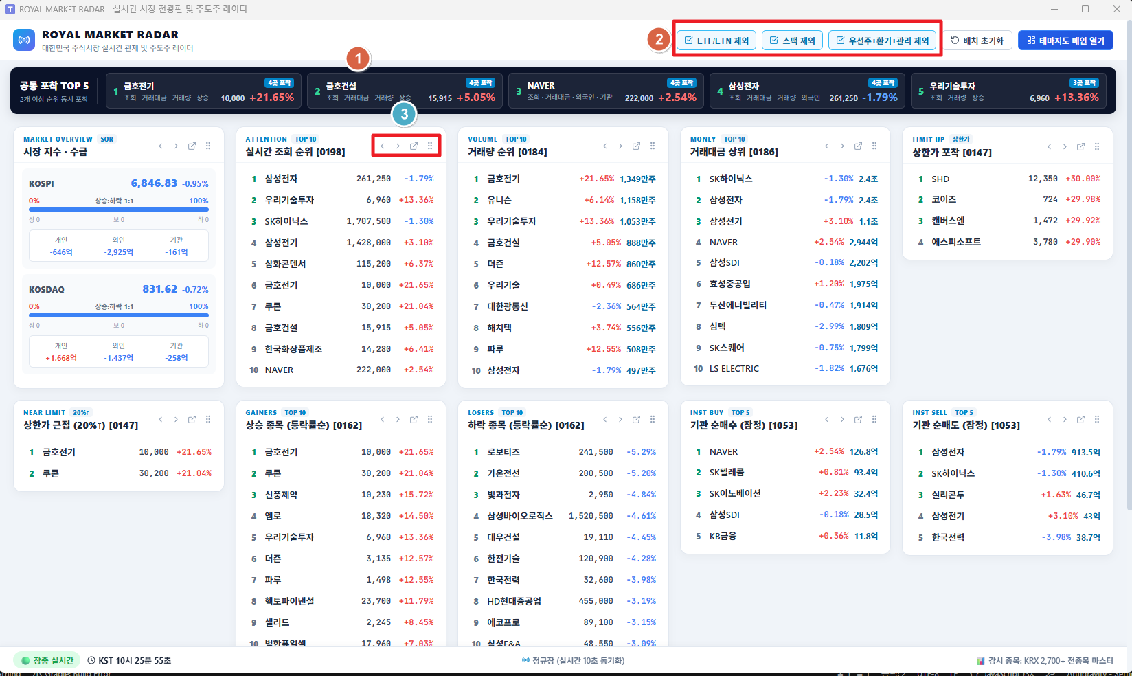 시장 전광판 레이더 화면 스크린샷